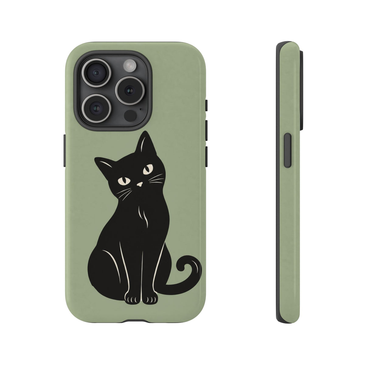 Minimalist Sage Green & Black Cat Phone Case