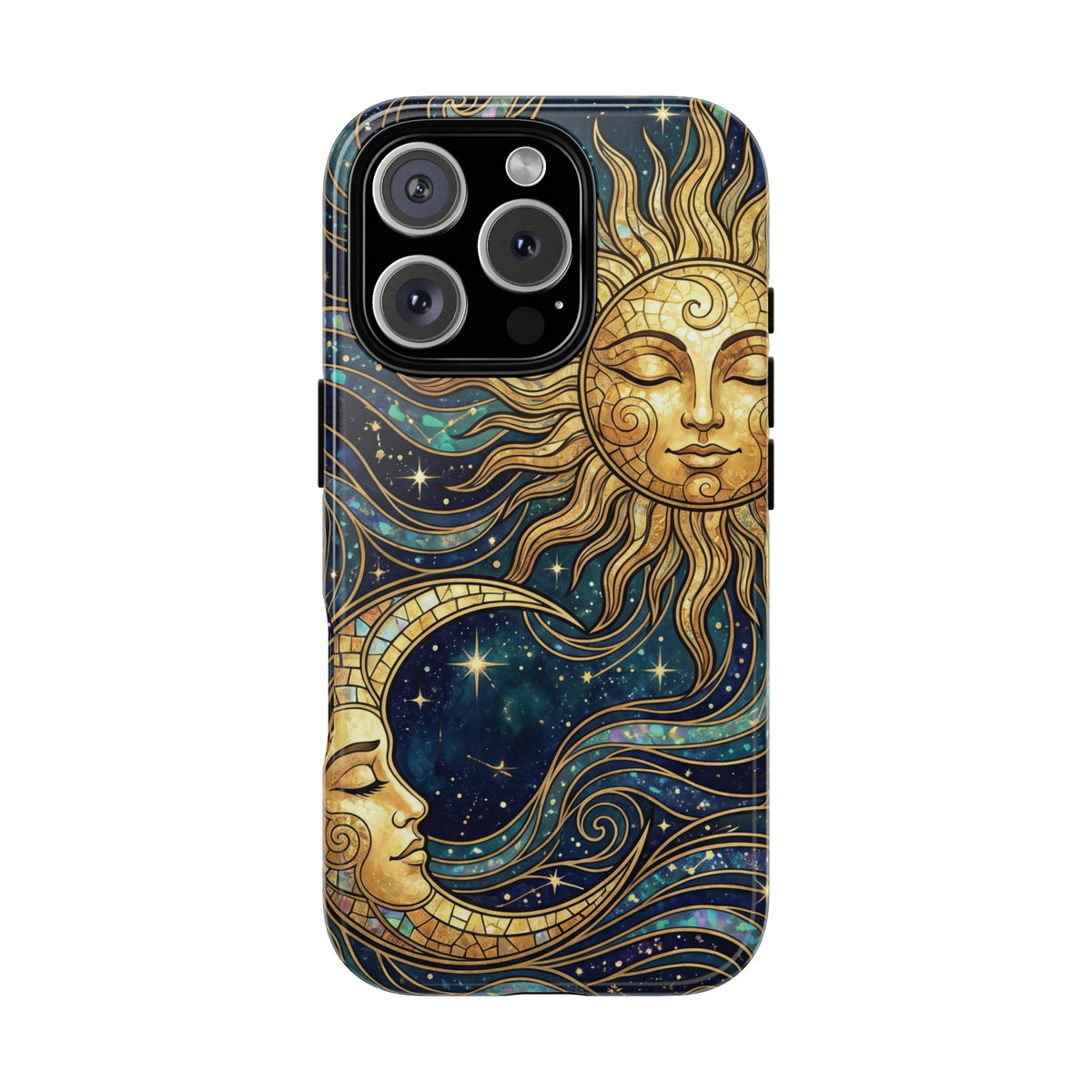 Elegant Teal & Gold Sun and Moon Phone Case