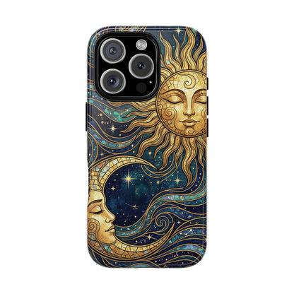 Elegant Teal & Gold Sun and Moon Phone Case
