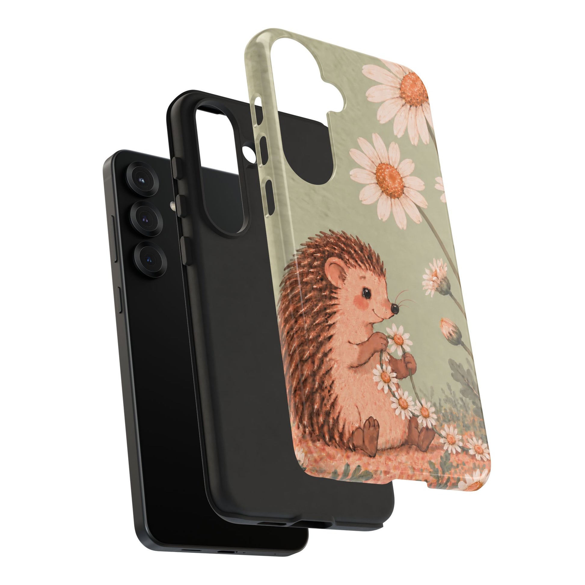 Whimsical Sage Green Hedgehog and Daisy Chain Phone Case - Green Phone Case