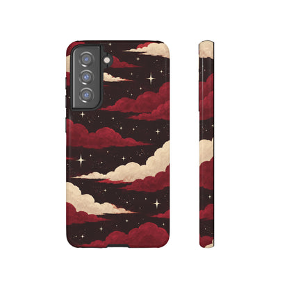 Illustrated Crimson Red Clouds & Stars Phone Case