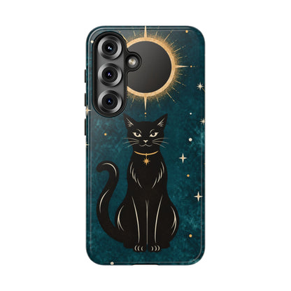 Whimsical Teal Celestial Black Cat Phone Case