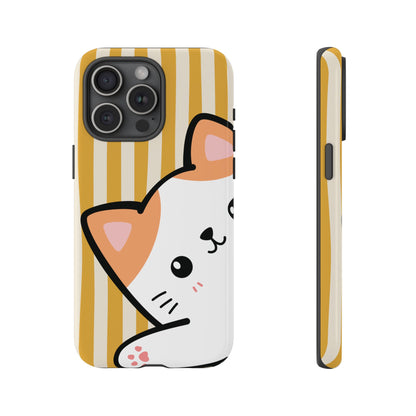 iPhone 15 Pro Max / Glossy Phone Case - Peakaboo Cat with Yellow Stripe Pattern Phone Case