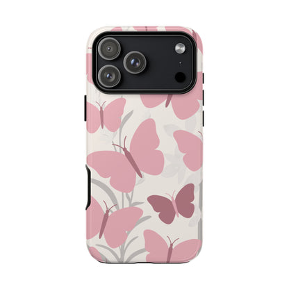 iPhone 17 Pro Max / Glossy Phone Case - Minimalist Cream & Pink Butterfly Pattern Phone Case