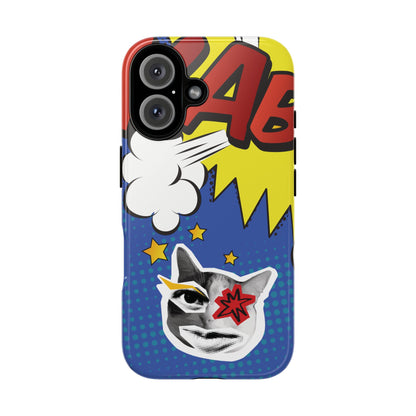 iPhone 16 / Glossy Phone Case - Bold Blue Pop Art Cat Phone Case