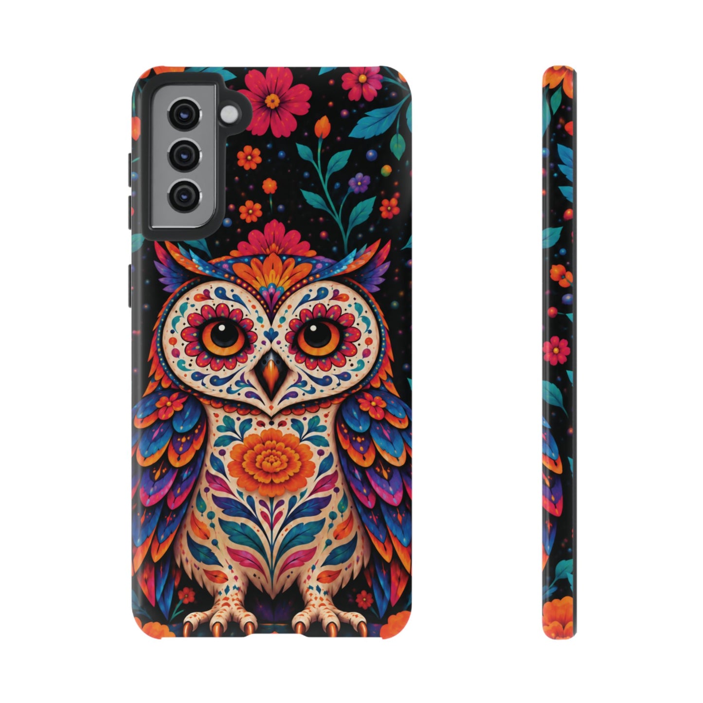 Vibrant Orange and Turquoise Calavera Owl Phone Case - Multicolor Phone Case - Samsung Galaxy S21 Plus / Glossy