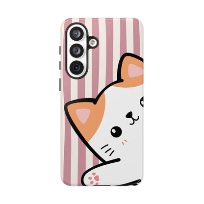 Playful Peakaboo Cat with Pink Stripe Pattern Phone Case - Pink Phone Case - Samsung Galaxy S26 Plus / Glossy