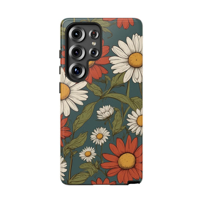 Samsung Galaxy S25 Ultra / Glossy Phone Case - Boho Chic Daisies Floral Pattern ’White & Red’ Phone Case