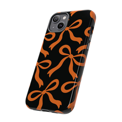 Bold Black and Burnt Orange Bow Pattern Phone Case - Black Phone Case