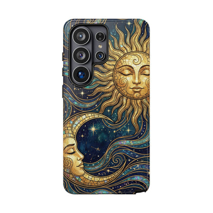 Elegant Teal & Gold Sun and Moon Phone Case