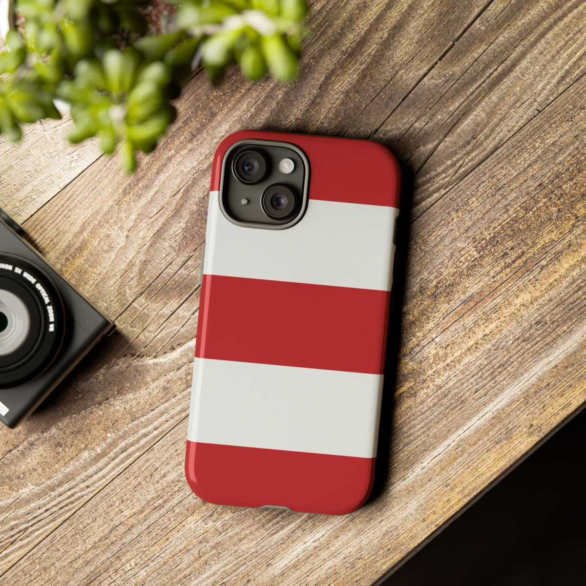 Red & White Horizontal Stripe Pattern Phone Case - Red Phone Case