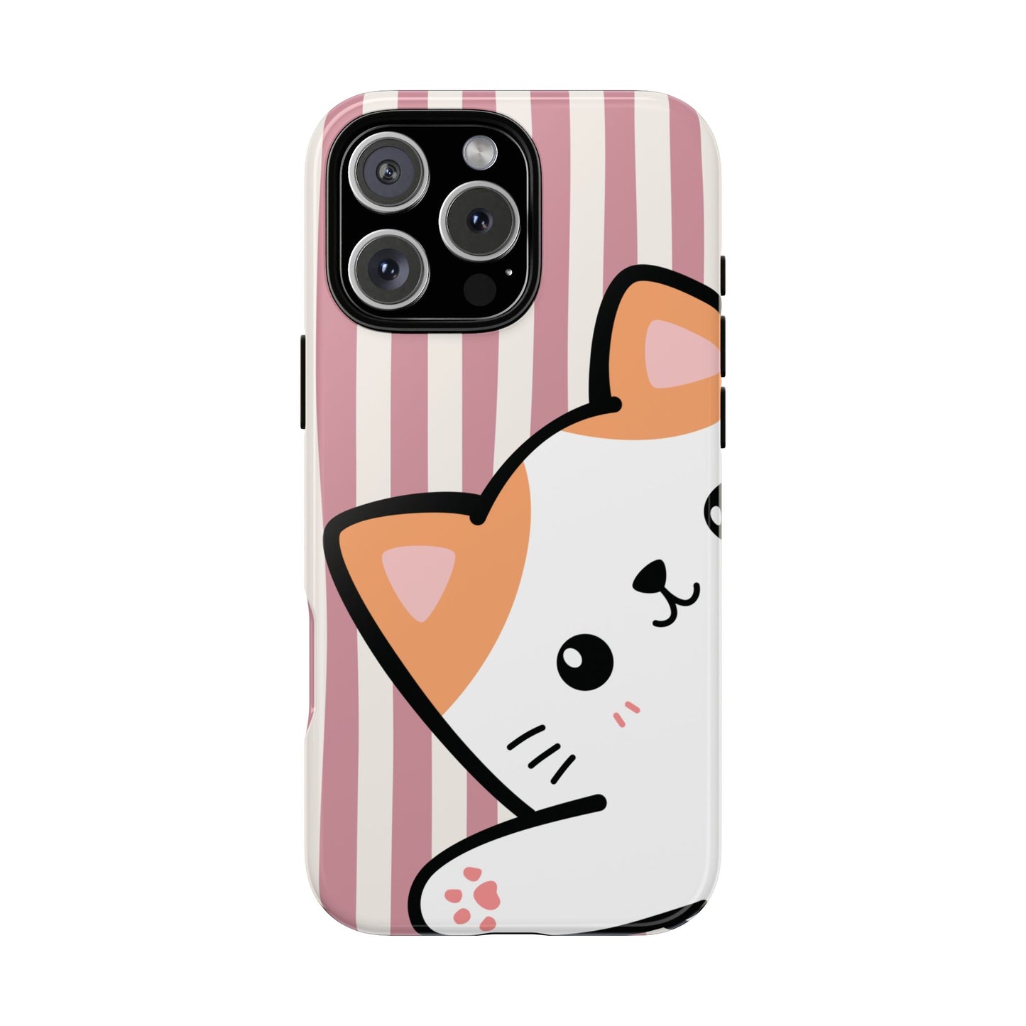 Playful Peakaboo Cat with Pink Stripe Pattern Phone Case - Pink Phone Case - iPhone 16 Pro Max / Glossy