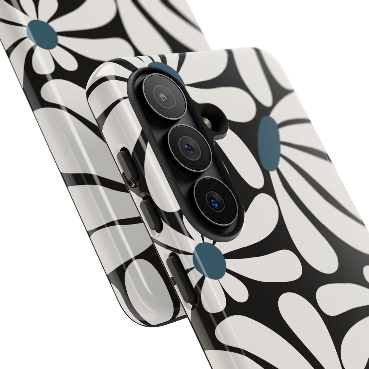 Retro Black Daisy Pattern Phone Case - Black Phone Case