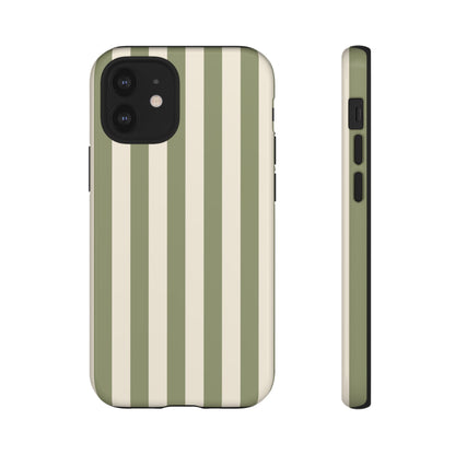 iPhone 12 Mini / Glossy Phone Case - ’Olive & Beige Stripe Pattern’ Phone Case