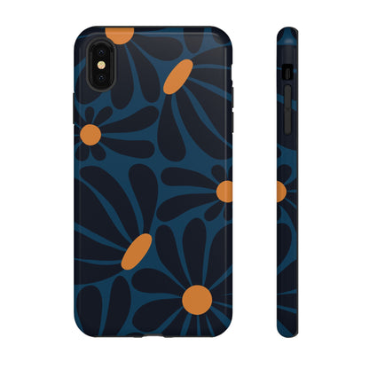 iPhone XS MAX / Glossy Phone Case - ’Dark Blue & Orange Daisy Pattern’ Phone Case