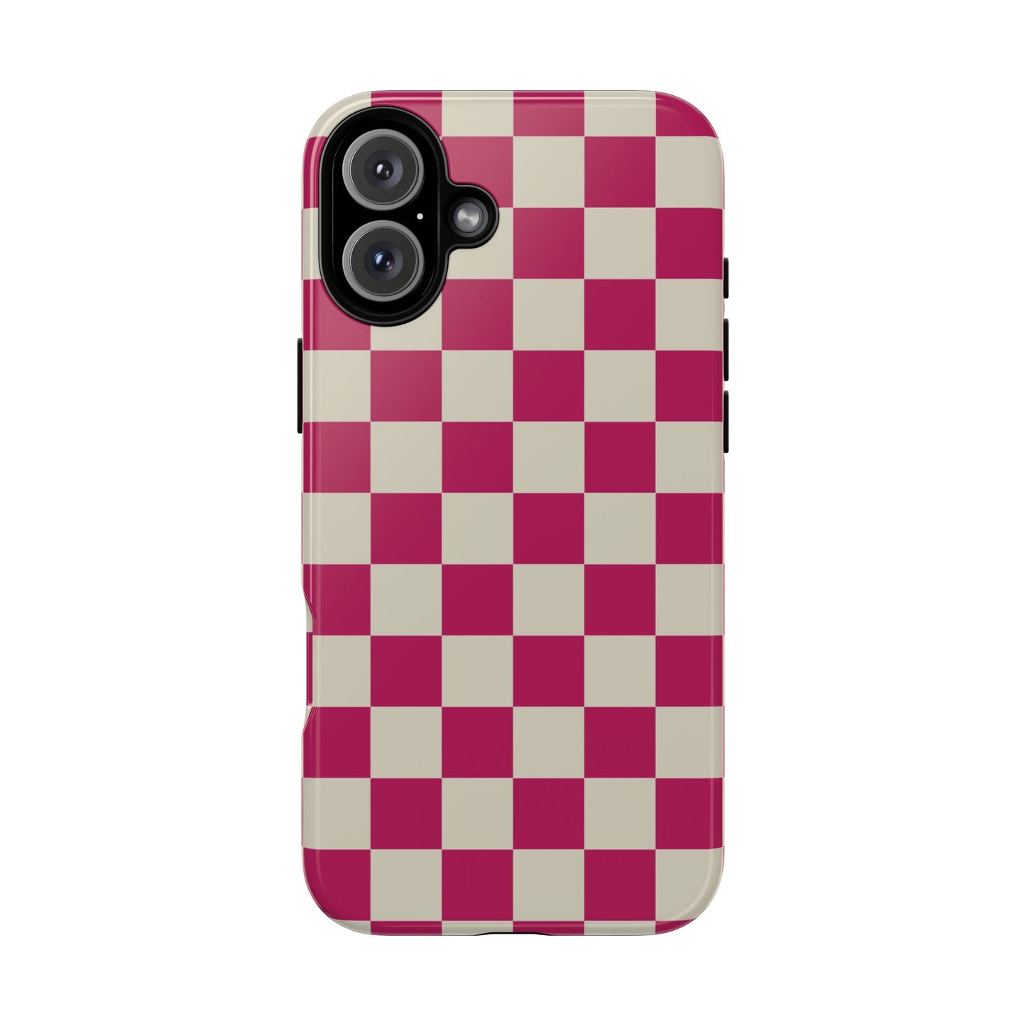 iPhone 16 Plus / Glossy Phone Case - ’Pink & White Checkered Pattern’ Phone Case