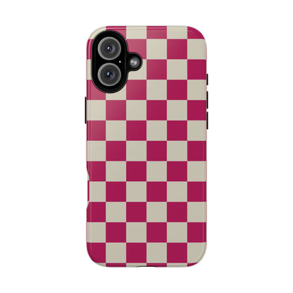 iPhone 16 Plus / Glossy Phone Case - ’Pink & White Checkered Pattern’ Phone Case