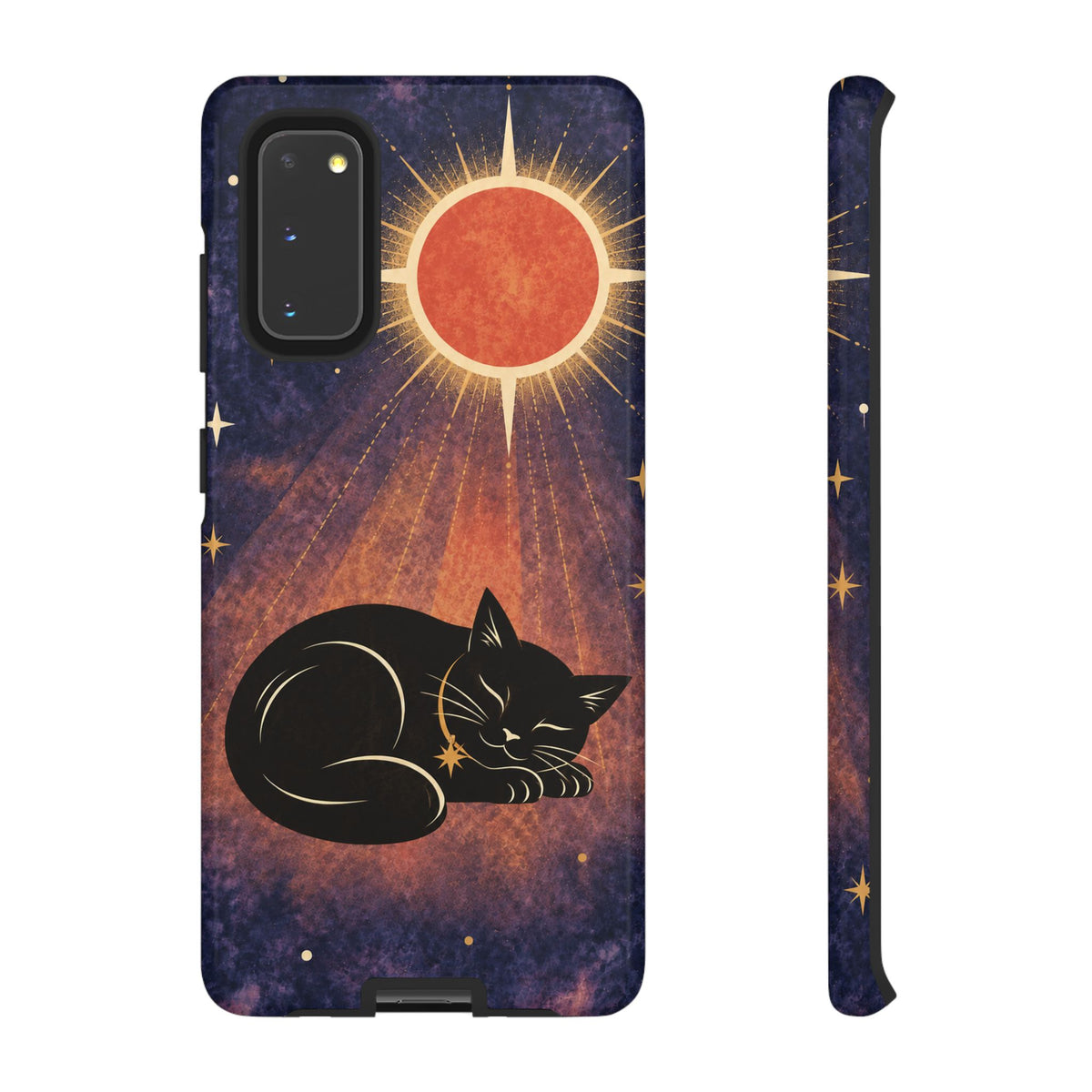 Whimsical Violet Celestial Black Cat Phone Case