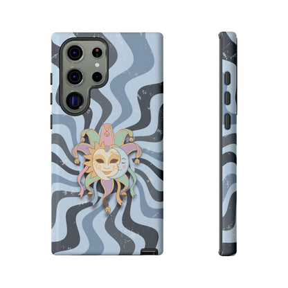Samsung Galaxy S23 Ultra / Glossy Phone Case - Sun & Moon Jester Mask – Blue Retro Wave Phone Case