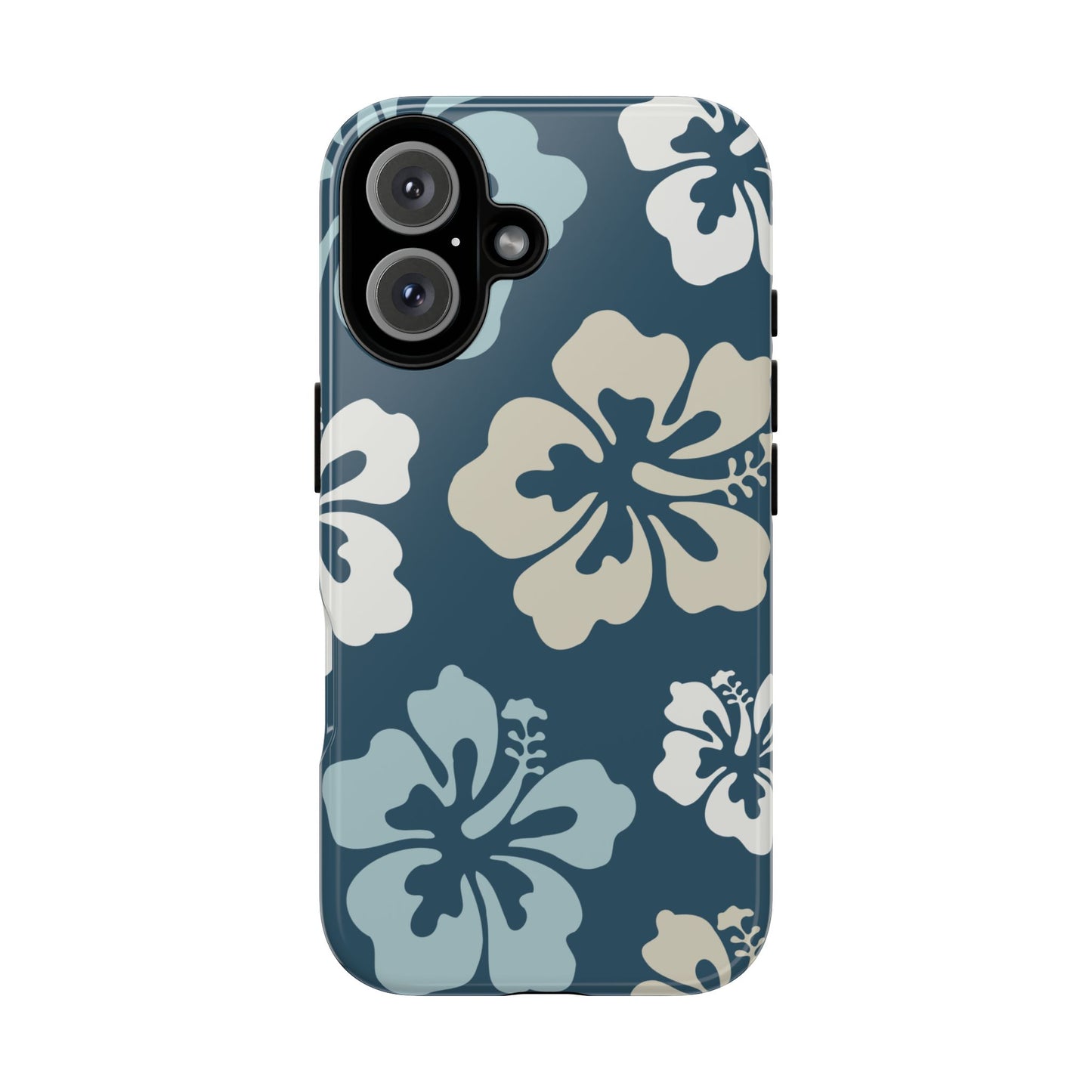iPhone 16 / Glossy Phone Case - ’Blue Hibiscus Retro Pattern #1’ Phone Case