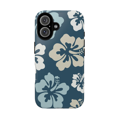 iPhone 16 / Glossy Phone Case - ’Blue Hibiscus Retro Pattern #1’ Phone Case