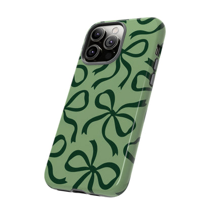 Bold Sage Green and Forest Green Bow Pattern Phone Case