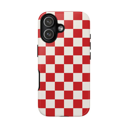 iPhone 17 / Glossy Phone Case - ’Red Checkered Pattern’ Phone Case