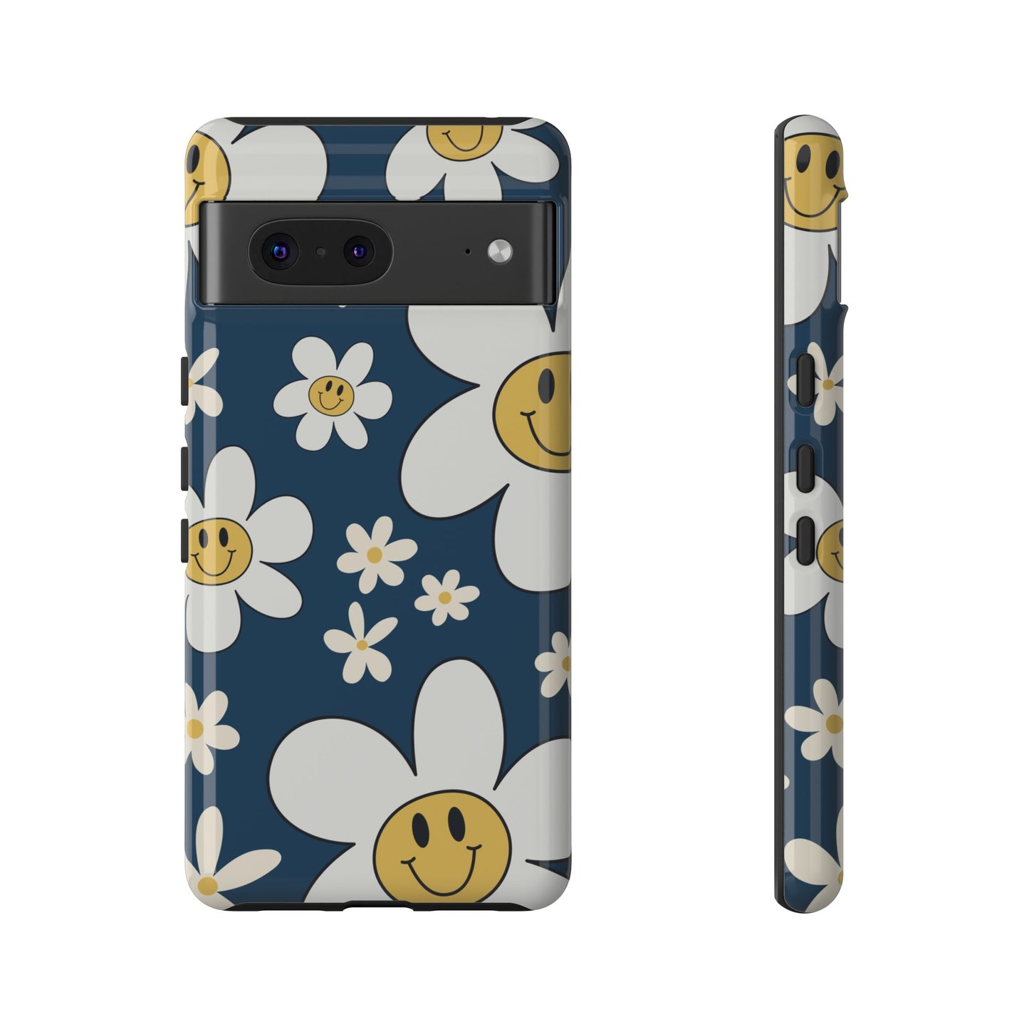 Fun Retro Daisy Pattern with Blue Background Phone Case - Blue Phone Case - Google Pixel 7 / Glossy