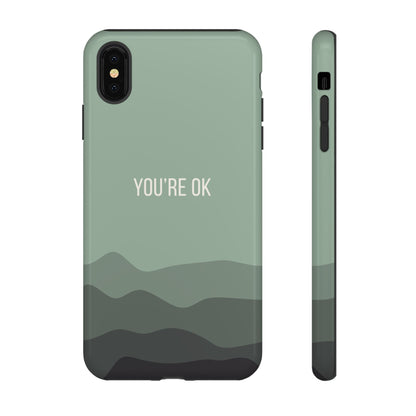 iPhone XS MAX / Glossy Phone Case - Minimalist Green Waves ’You’re OK’ Statement Phone Case