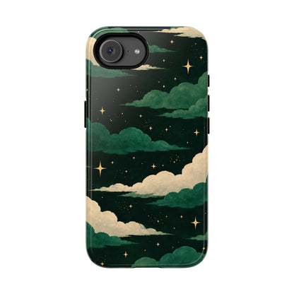 Illustrated Emerald Green Clouds & Stars Phone Case - Green Phone Case - iPhone 17e / Glossy