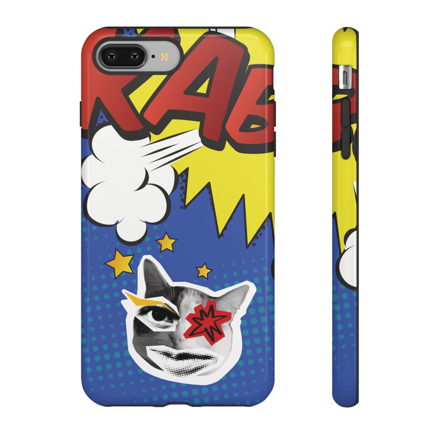 iPhone 8 Plus / Glossy Phone Case - Bold Blue Pop Art Cat Phone Case