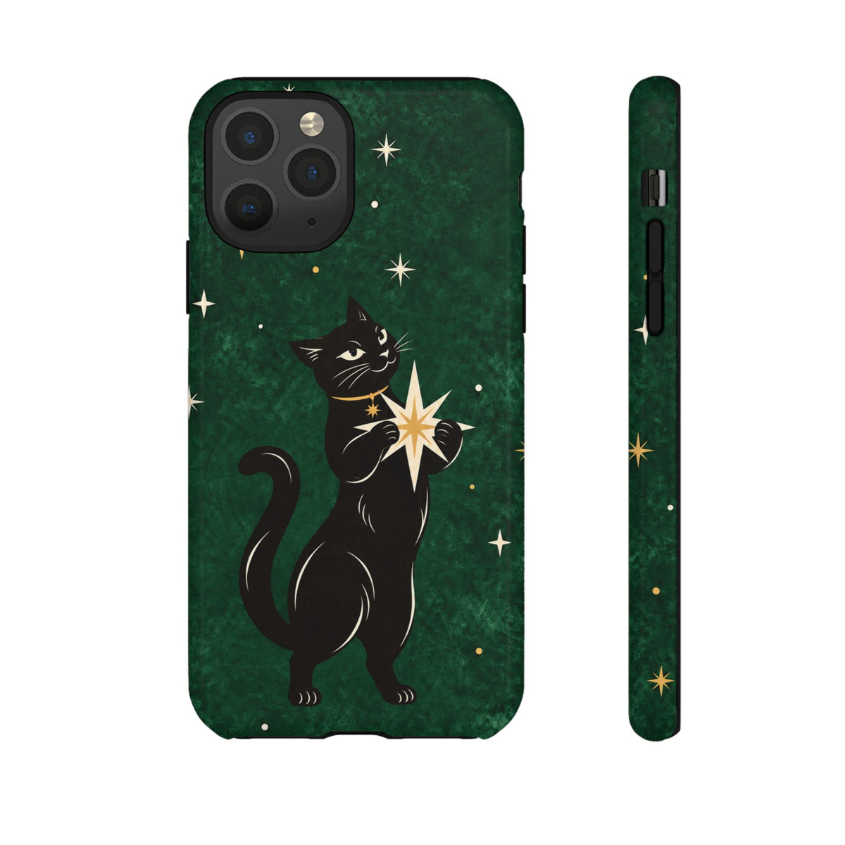Forest Green Celestial Black Cat Phone Case - Green Phone Case - iPhone 11 Pro / Glossy