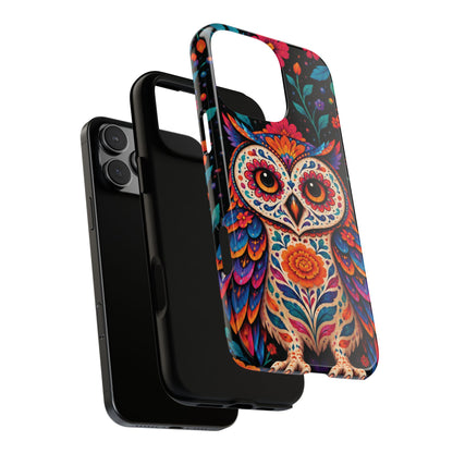 Vibrant Orange and Turquoise Calavera Owl Phone Case - Multicolor Phone Case