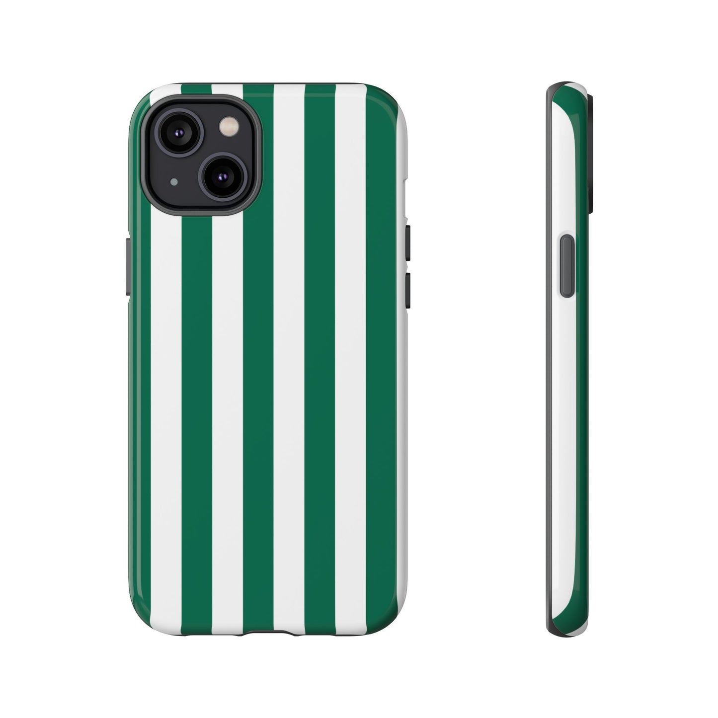 iPhone 14 Plus / Glossy Phone Case - Simple Green & White Stripe Pattern Phone Case