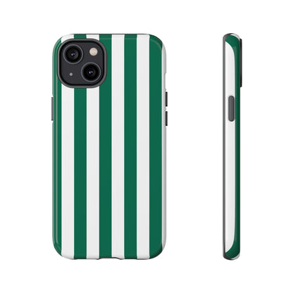 iPhone 14 Plus / Glossy Phone Case - Simple Green & White Stripe Pattern Phone Case