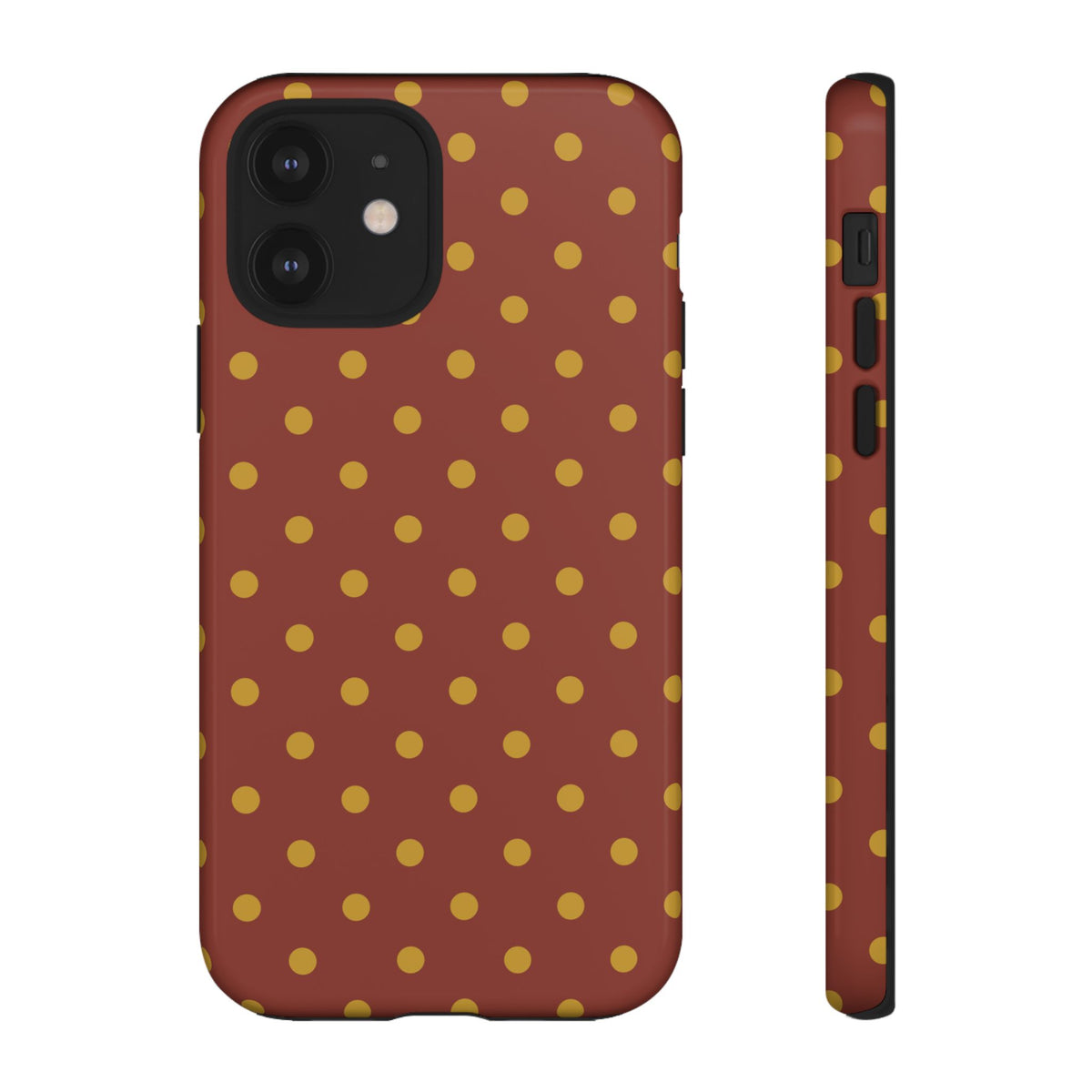 Trendy Brown & Mustard Dot Pattern Phone Case - Brown Phone Case - iPhone 12 / Glossy