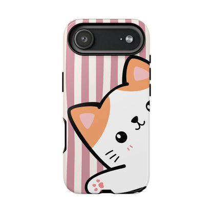 Playful Peakaboo Cat with Pink Stripe Pattern Phone Case - Pink Phone Case - iPhone 17 Air / Glossy