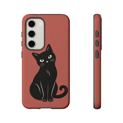 Minimalist Coral Red & Black Cat Phone Case