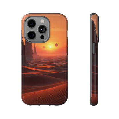 Twin Suns Desert World Sci-fi Phone Case - Orange Phone Case - iPhone 14 Pro / Glossy