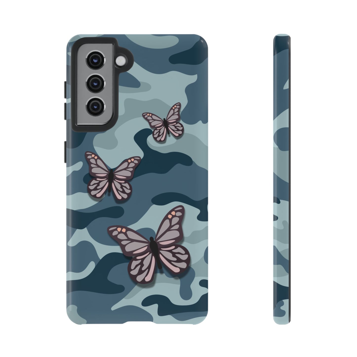 Dark Blue Butterfly Camo Phone Case - Blue Phone Case - Samsung Galaxy S21 / Glossy
