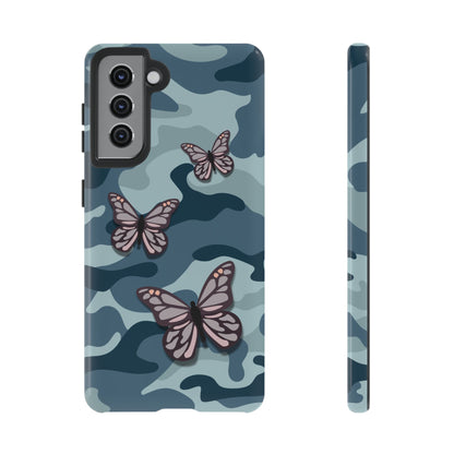Dark Blue Butterfly Camo Phone Case - Blue Phone Case - Samsung Galaxy S21 / Glossy