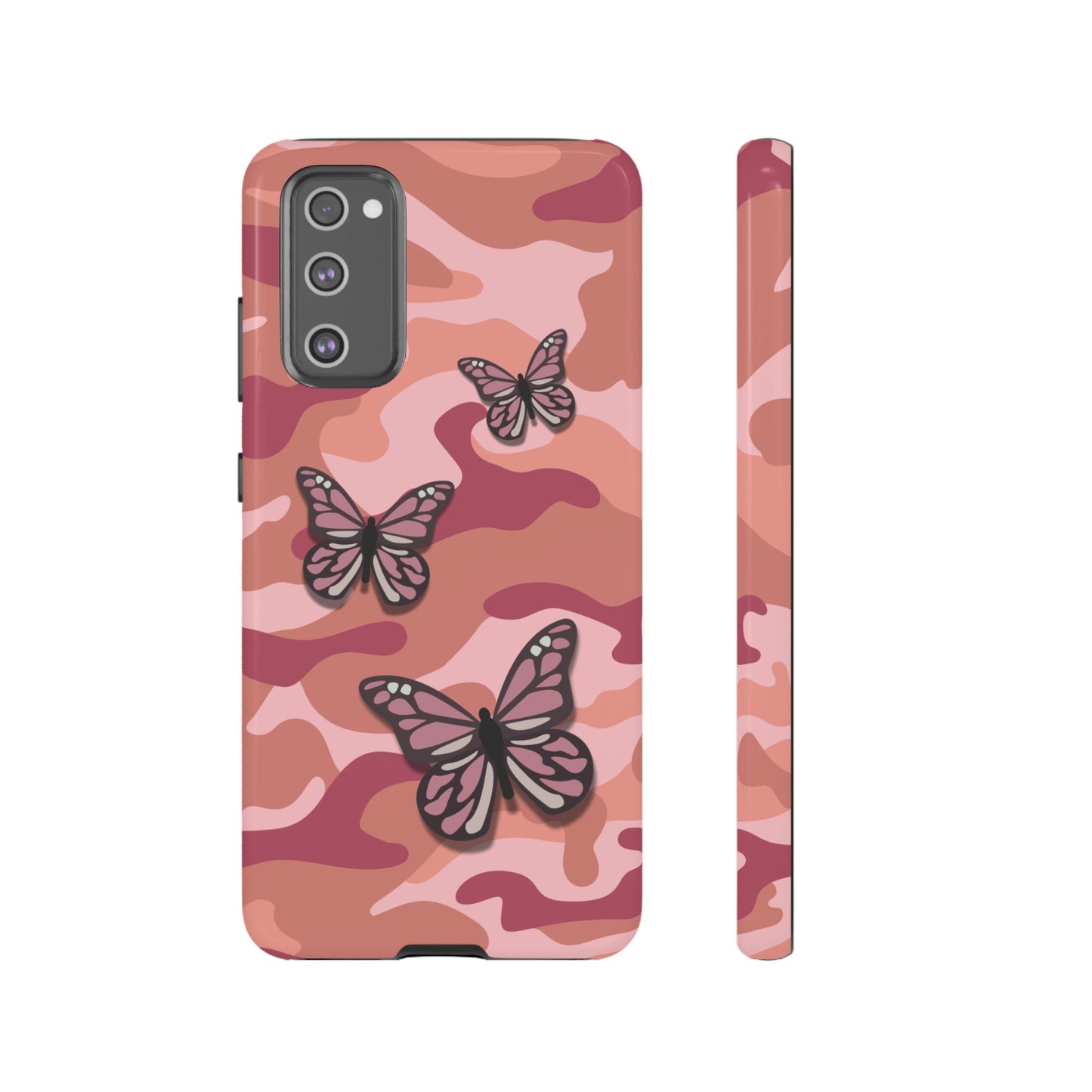 Samsung Galaxy S20 FE / Glossy Phone Case - Pink Butterfly Camo Phone Case
