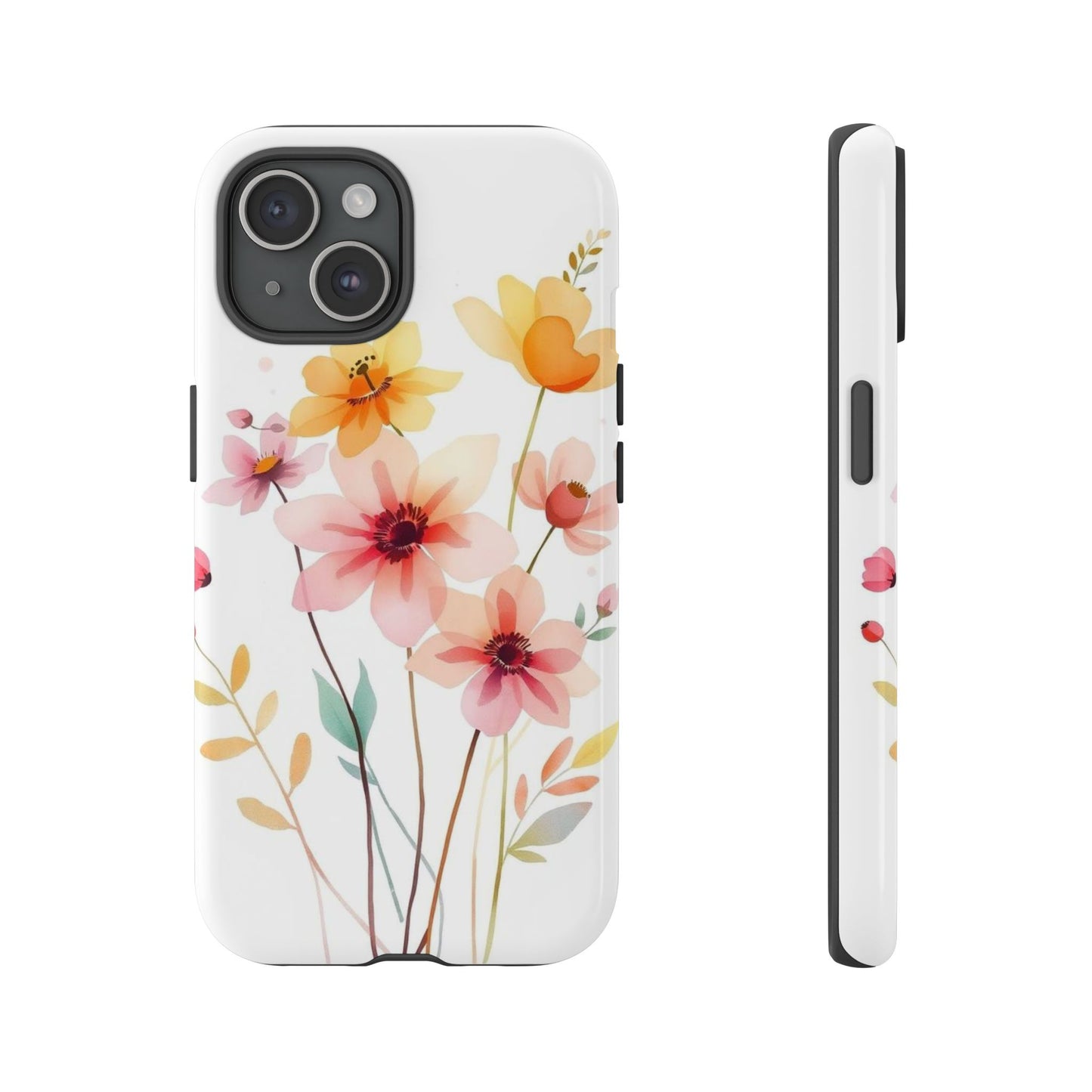 iPhone 15 / Glossy Phone Case - Boho Chic Watercolour Blooms Design Phone Case