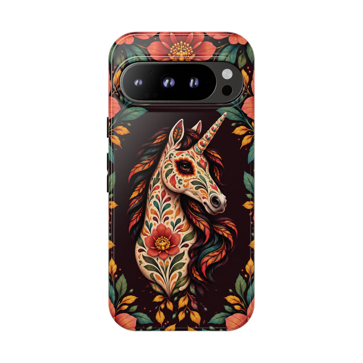 Elegant Terracotta and Teal Calavera Unicorn Phone Case - Phone Case - Google Pixel 9 Pro / Glossy
