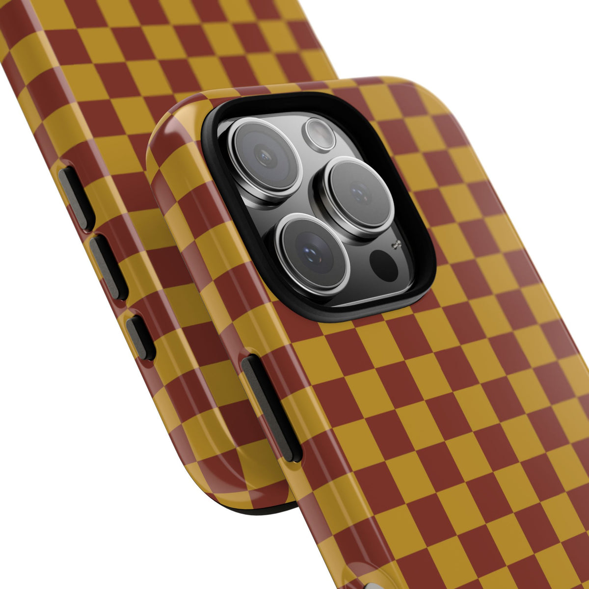 Trendy Mustard & Burgandy Small Checked Pattern Phone Case - Brown Phone Case