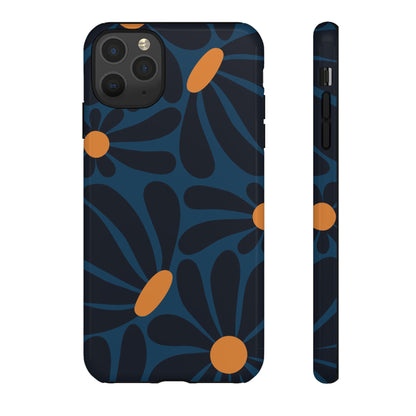 Dark Blue & Orange Daisy Pattern Phone Case - Blue Phone Case - iPhone 11 Pro Max / Glossy