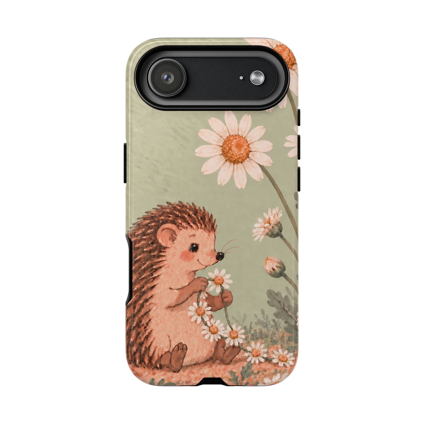 Whimsical Sage Green Hedgehog and Daisy Chain Phone Case - Green Phone Case - iPhone 17 Air / Glossy
