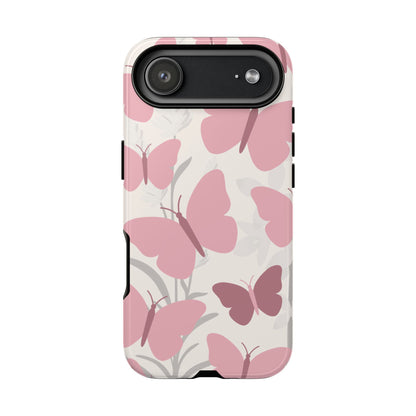 Minimalist Cream & Pink Butterfly Pattern Phone Case - White Phone Case - iPhone 17 Air / Glossy