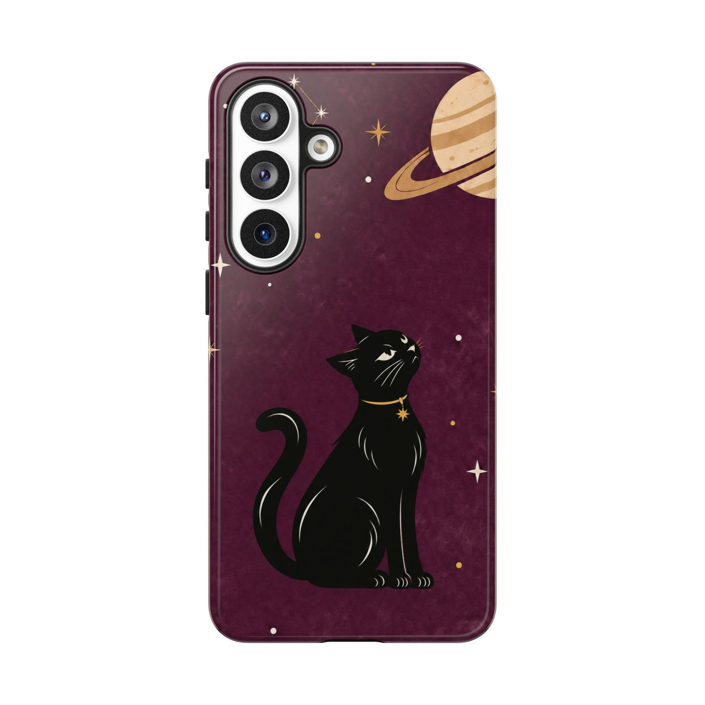 Whimsical Plum Celestial Black Cat Phone Case