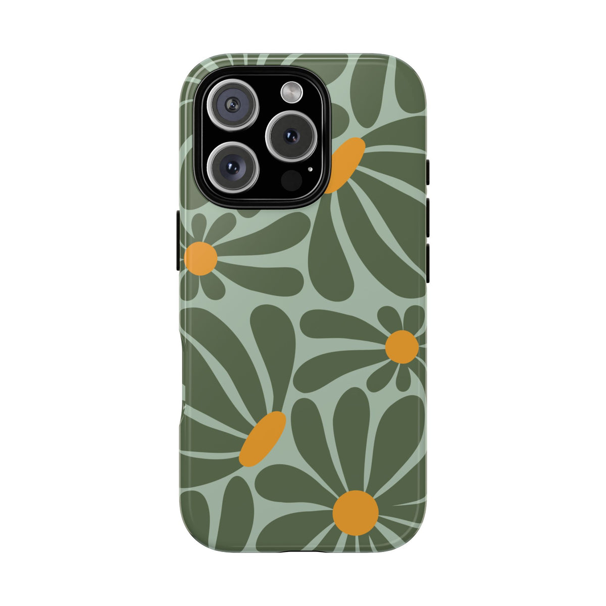 Retro Green Daisy Pattern Phone Case - Green Phone Case - iPhone 16 Pro / Glossy